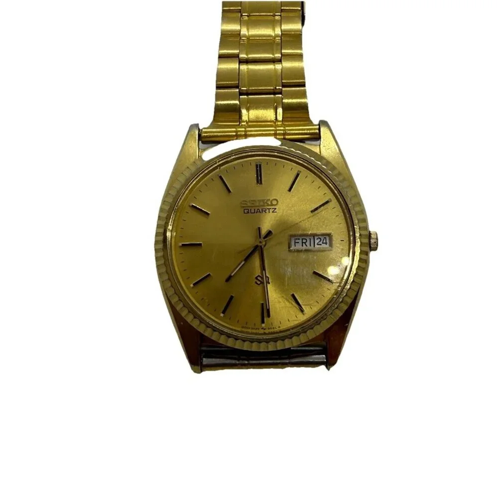 Seiko SQ Presidential Watch Men's Gold Tone Face Bracelet Day Date 5H23-8020 - Picture 2 of 9